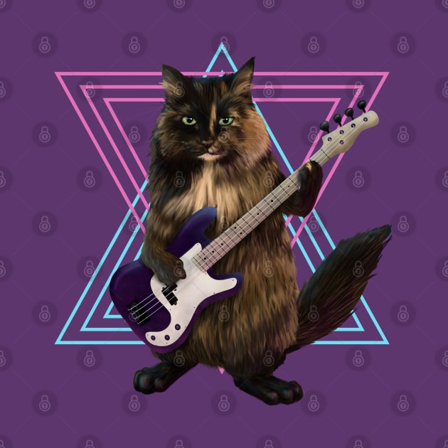 Cat playing bass guitar by Mehu Art