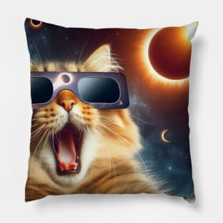 cat taking a selfie with solar 2024 eclipse wearing Glasses Pillow