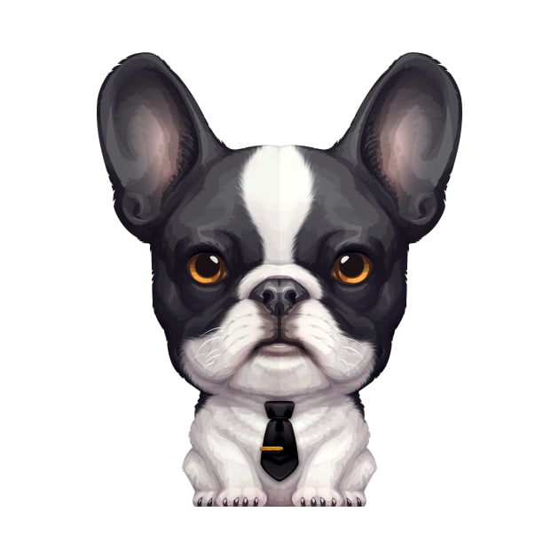 Brindle Pied French Bulldog Wearing a Tie by stonemask