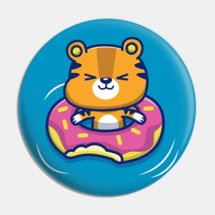 Cute Tiger With Swim Ring Donut Pin