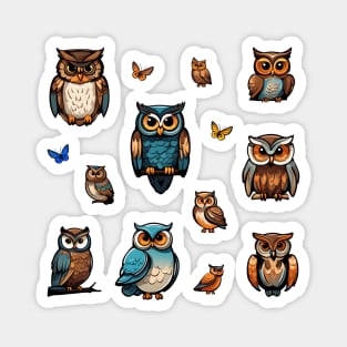 Mystical Nocturnals: Enchanting Owl Sticker Collection Magnet