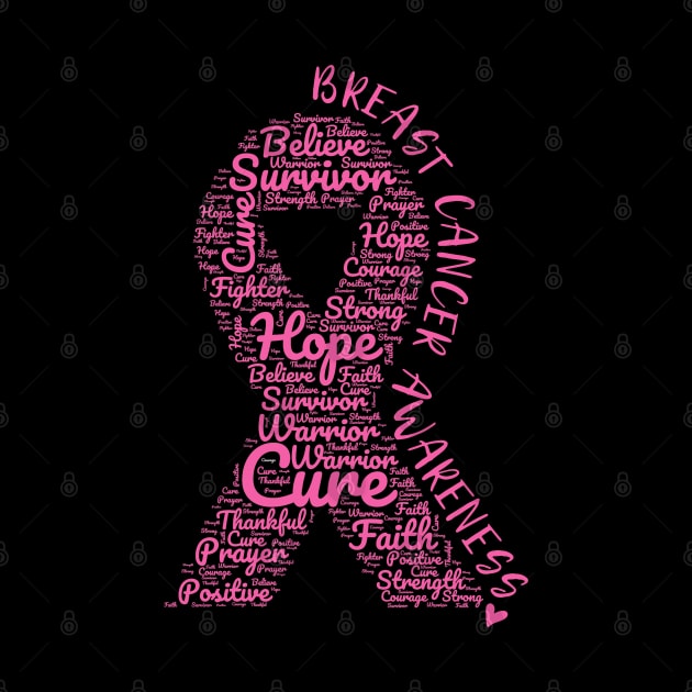 Breast Cancer Awareness Pink Ribbon With Positive Words by Rosemarie Guieb Designs