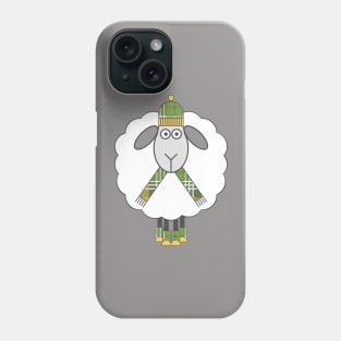 Cosy Winter Sheep With Green and Yellow Tartan Hat, Scarf and Boots Phone Case