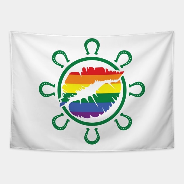 LGBTQ Rainbow Kiss HorseShoe St. Patrick's Day Design for LGBTQ Parade on St. Patrick's Day Tapestry by SiGo