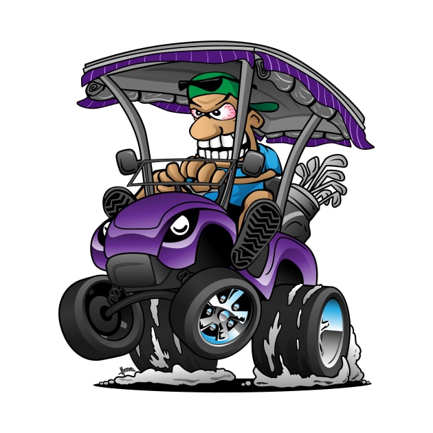 Funny Golf Cart Hotrod Golf Car Popping a Wheelie Cartoon by hobrath