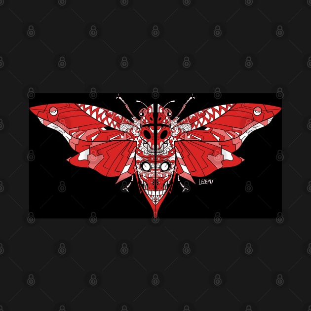 butterfly of the death shinigami cicada chicharra bug art in scarlet red by jorge_lebeau