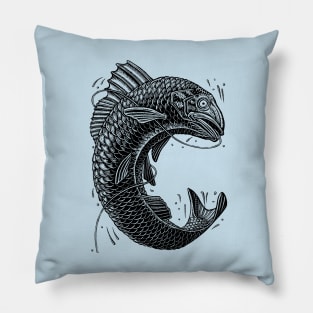 Black and White Jumping Trout Pillow