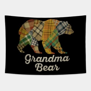 Grandma Bear Patchwork Buffalo Plaid Tapestry