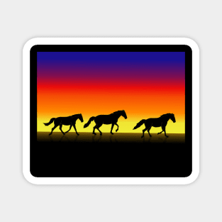 Horses running at sunset Magnet