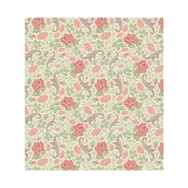 Red roses with green leaves on beige background by PinataFoundry