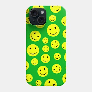 Smiley Face Seamless Pattern on Green Background Phone Case