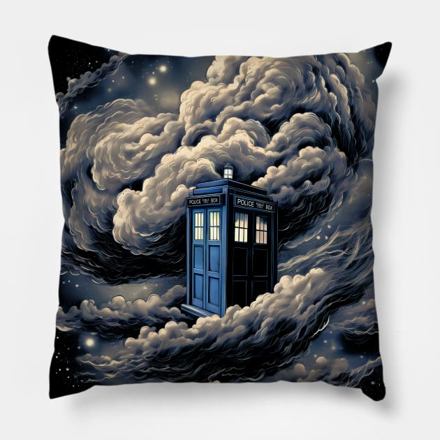 Tardis In The Clouds Pillow by DesignedbyWizards