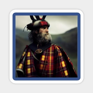 Scottish Highlander in Clan Tartan Magnet