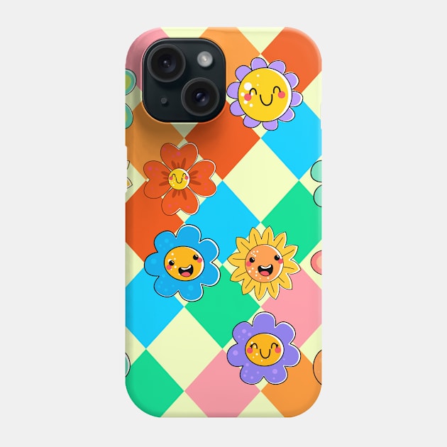 Bright Squares Trippy Smiley Phone Case by edmproject