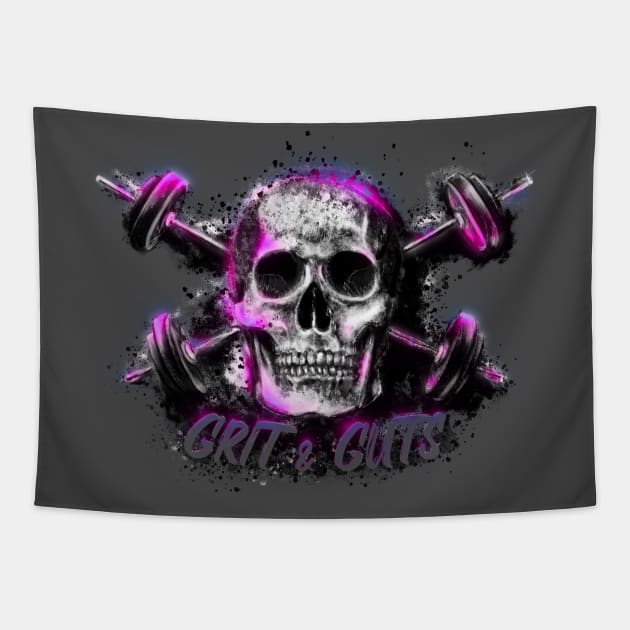 Grit and Guts Skull Neon Pink Tapestry by Jarrodjvandenberg