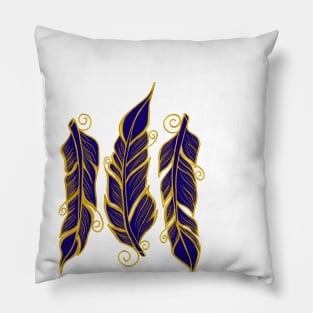Blue and gold feathers Pillow