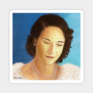 Painting of a Beautiful Young Elegant Woman, Looking Down and Smiles Magnet