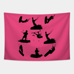 Kitesurf Silhouette Photo Montage Black Pattern Tapestry