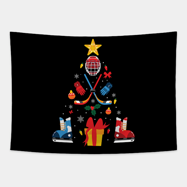 Ice Hockey Christmas Tree Ornament Tapestry by MZeeDesigns