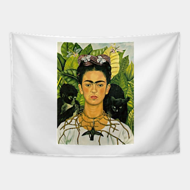 Frida Kahlo Self-Portrait with Thorn Necklace and Hummingbird 1940 Art Print Tapestry by ZiggyPrint