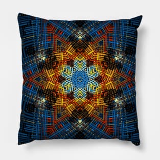 Weave Mandala Blue Yellow and Red Pillow