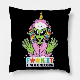 Alien Trying To Be A Unicorn Funny Cute Artwork Pillow