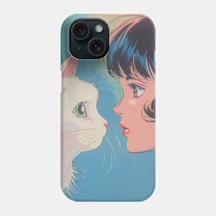 Retro Anime Girl And Cat Vintage Art 70s 80s 90s Phone Case