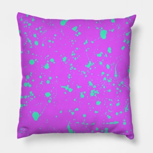 Aqua Spray Splatter On Pink Pillow