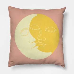 Vintage solar eclipse sun and moon faces Pillow