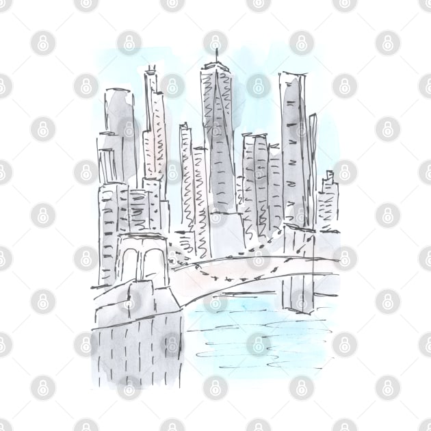 New York. Exterior. Architecture. Tourist place. Watercolor, art decoration, sketch. Illustration hand drawn modern by grafinya