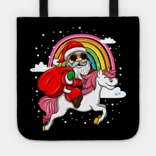 Christmas Santa Riding Unicorn Xmas Gifts For Lovers Who Love Rainbow Unicorns Tote