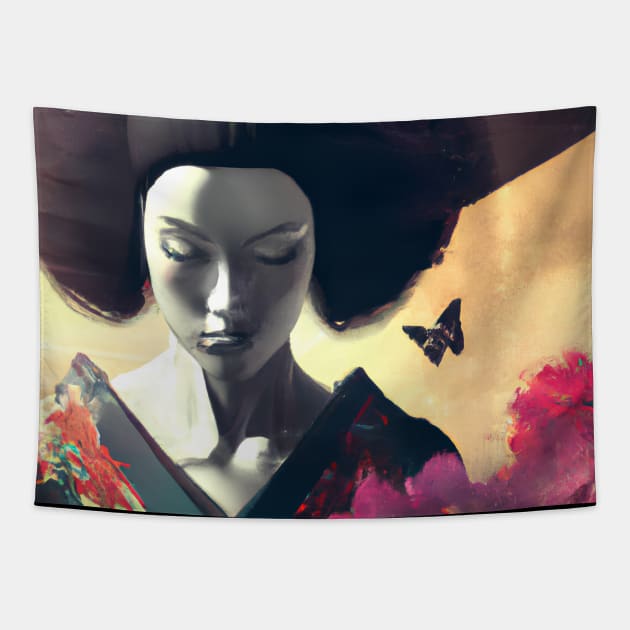 Beautiful geisha painting Tapestry by Ravenglow