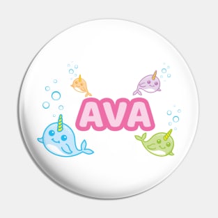 Personalised 'Ava' Narwhal (Sea Unicorn) Design Pin