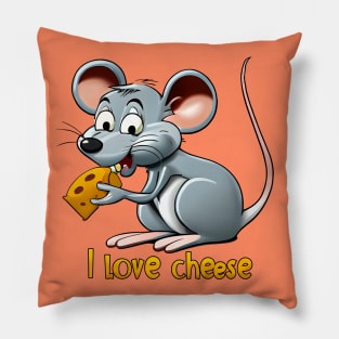 Mouse eating Cheese, I love cheese Pillow