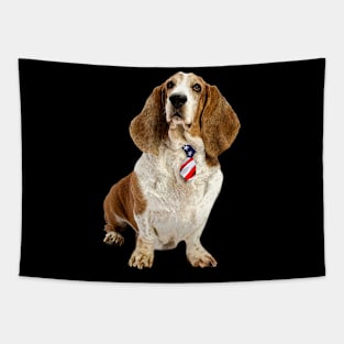 Hound Hues Basset Beauty American Flag Tee for Dog Devotees Tapestry