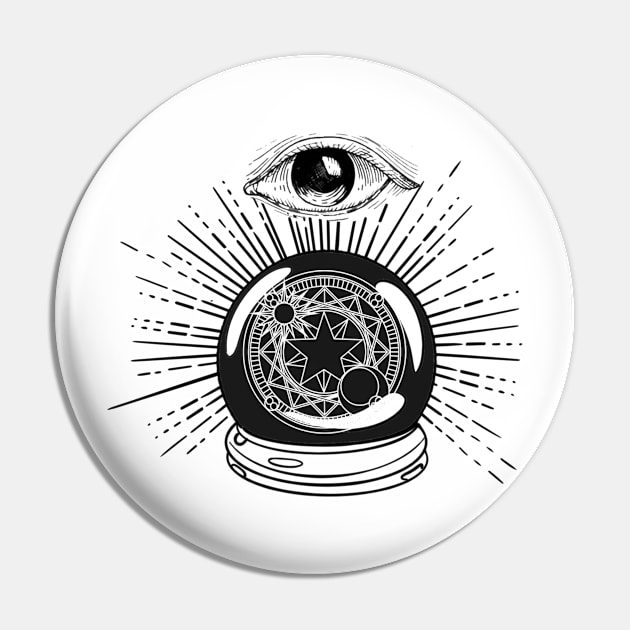 Divination Crystal Ball Eye Witchcraft Black And White Pin by Mrart