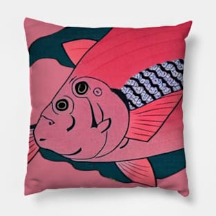 Abstract Ukiyo-e Art Pink Fish Pillow