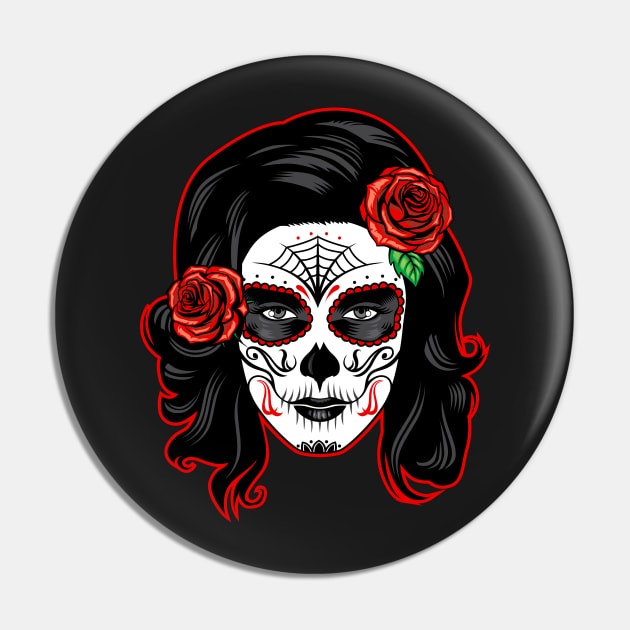 Sugar Skull Lady Pin by CryptoTextile