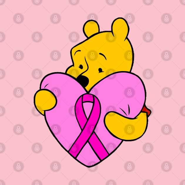 Yellow Bear hugging pink Awareness ribbon by CaitlynConnor