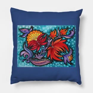 Red Flowers Watercolor Illustration Pillow