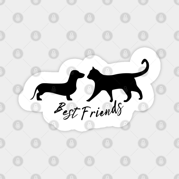 Best Friends Dachshund and Cat Black Silhouette Magnet by SayWhatYouFeel