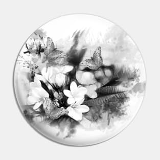 butterflies and Frangipani in black and white Pin