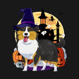 Shetland Sheepdog Halloween Pumpkin Witch T-Shirt