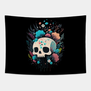 Kawaii Skull and Flowers Tapestry