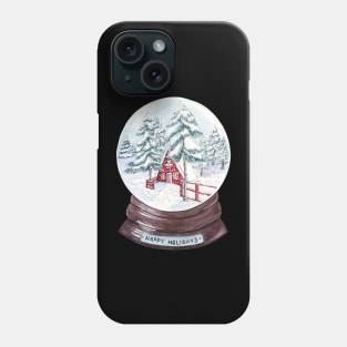 Snow globe Winter house with "Happy Holidays" Phone Case