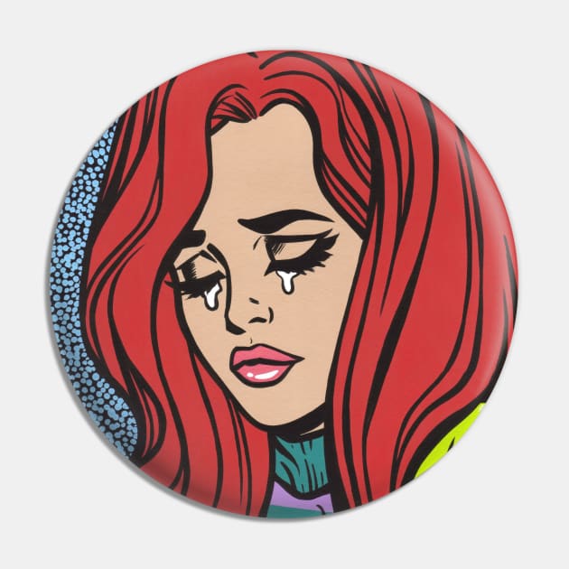 Red Hair Crying Comic Girl Pin by turddemon