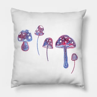 Blue and Red Fantasy Mushrooms Pillow