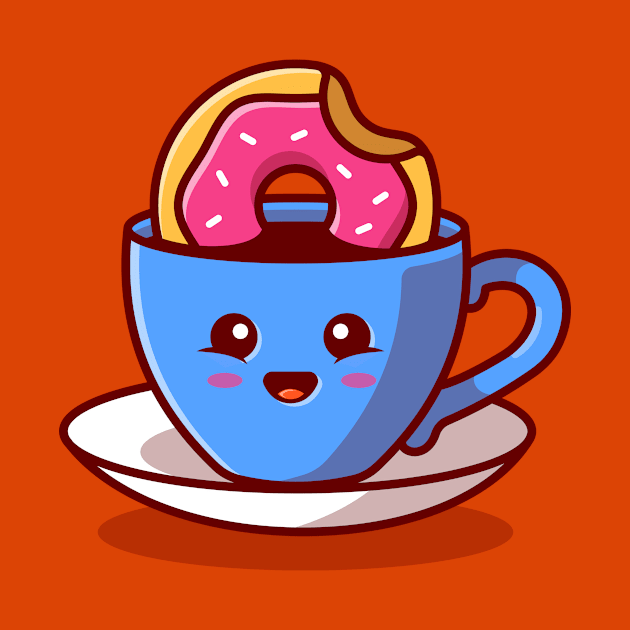 Cute Hot Coffee With Doughnut Cartoon by Catalyst Labs