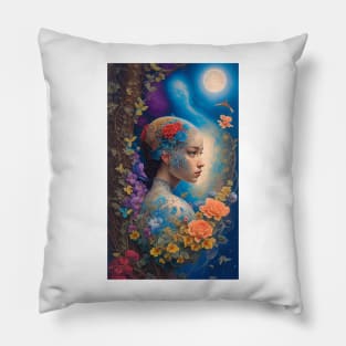 Enigma Moon Floral Girl Pillow