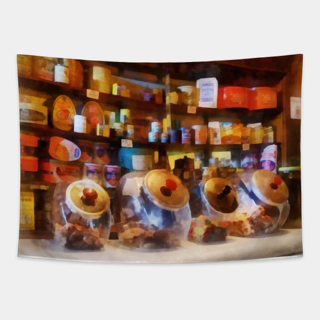 Grocery Stores - Glass Candy Jars Tapestry by SusanSavad